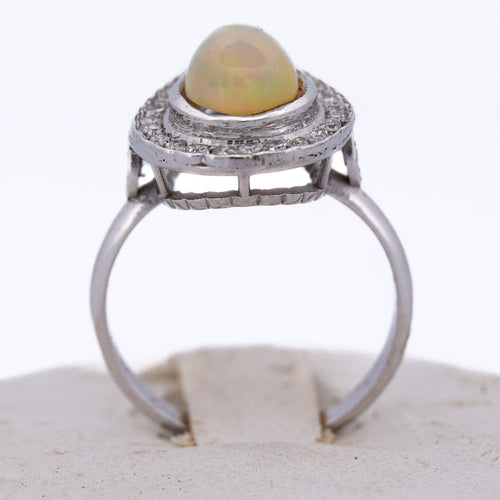 Bague 54 Bague Art déco en or blanc 18 ct avec opale et diamants 58 Facettes AN100 (0069)