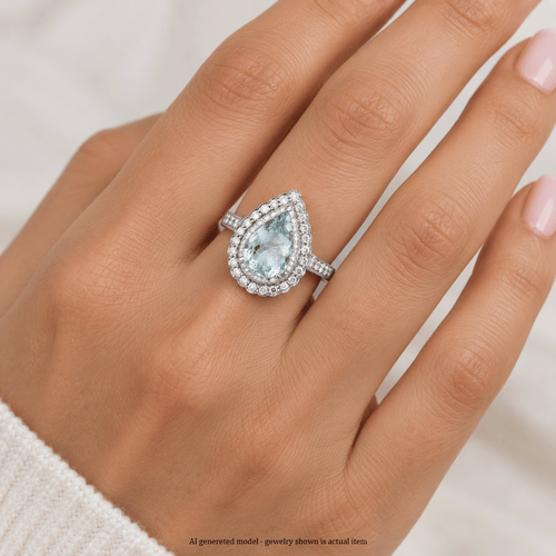 Bague 54 Bague vintage en or blanc, aigue-marine et diamants 58 Facettes AN103 (0559)