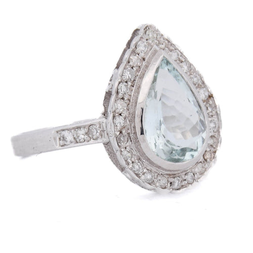 Bague 54 Bague vintage en or blanc, aigue-marine et diamants 58 Facettes AN103 (0559)