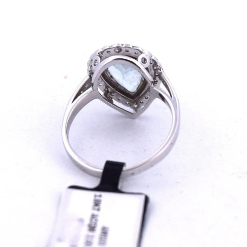 Bague 54 Bague en or blanc 18 carats, aiguë-marine et diamants 58 Facettes AN103