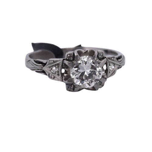 Bague 55 Bague antique en or blanc 18 carats et diamants 58 Facettes