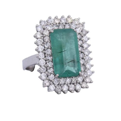 Bague 56 Bague Art déco en platine avec émeraude et diamants 58 Facettes AN283