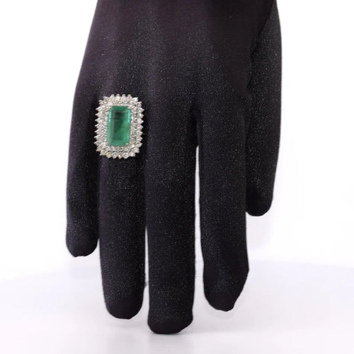 Bague 56 Bague Art déco en platine avec émeraude et diamants 58 Facettes AN283