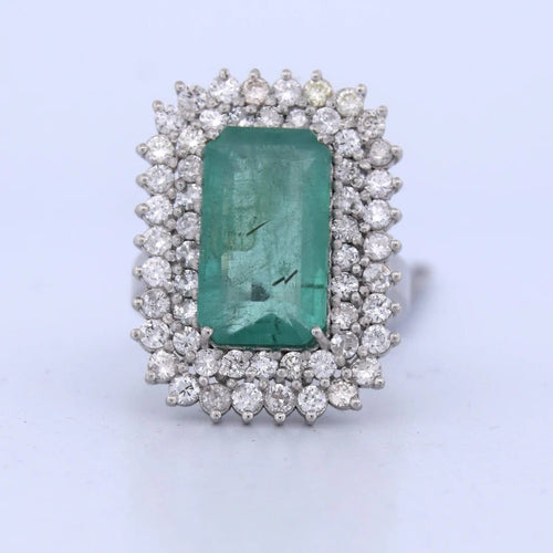 Bague 56 Bague Art déco en platine avec émeraude et diamants 58 Facettes AN283
