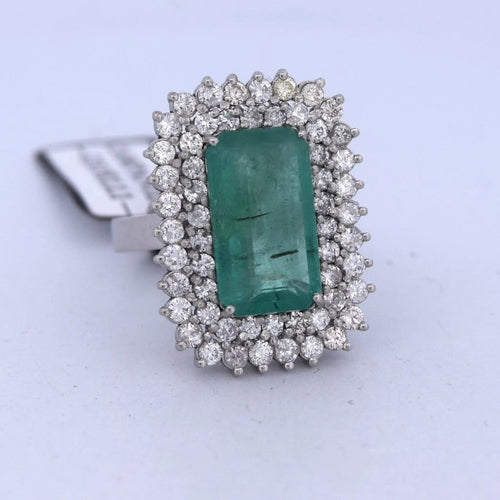 Bague 56 Bague Art déco en platine avec émeraude et diamants 58 Facettes AN283
