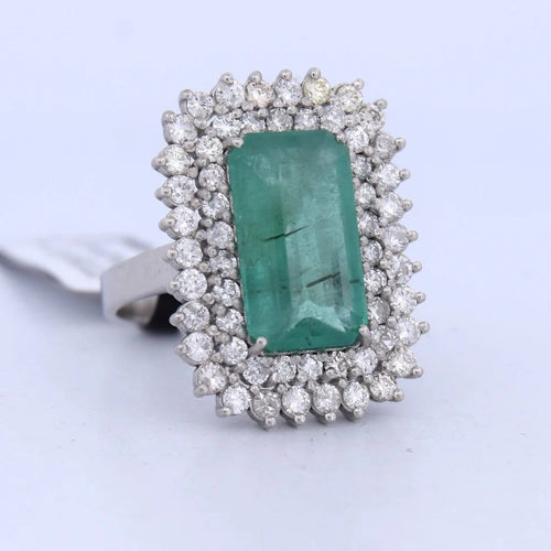 Bague 56 Bague Art déco en platine avec émeraude et diamants 58 Facettes AN283