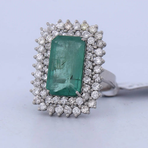 Bague 56 Bague Art déco en platine avec émeraude et diamants 58 Facettes AN283