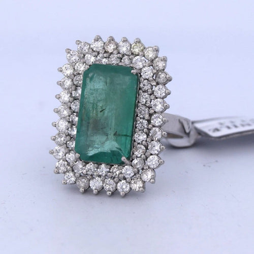 Bague 56 Bague Art déco en platine avec émeraude et diamants 58 Facettes AN283