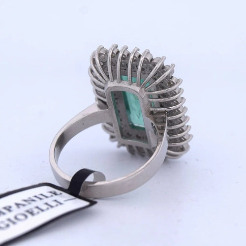 Bague 56 Bague Art déco en platine avec émeraude et diamants 58 Facettes AN283