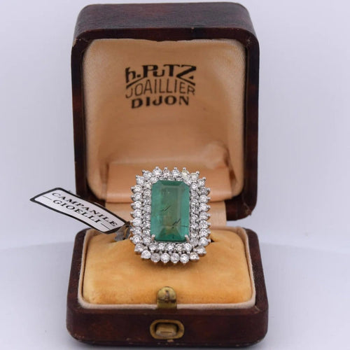 Bague 56 Bague Art déco en platine avec émeraude et diamants 58 Facettes AN283