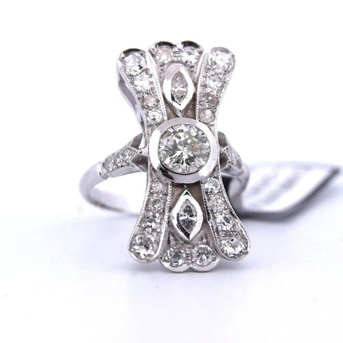 Bague 54 Bague Art déco en or blanc 18 ct et diamants 58 Facettes