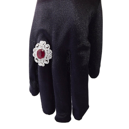 Bague Bague en or blanc 18 kt avec rubis ovale et diamants 58 Facettes AN65  (00239)