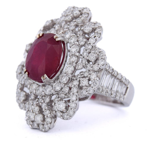 Bague Bague en or blanc 18 kt avec rubis ovale et diamants 58 Facettes AN65  (00239)