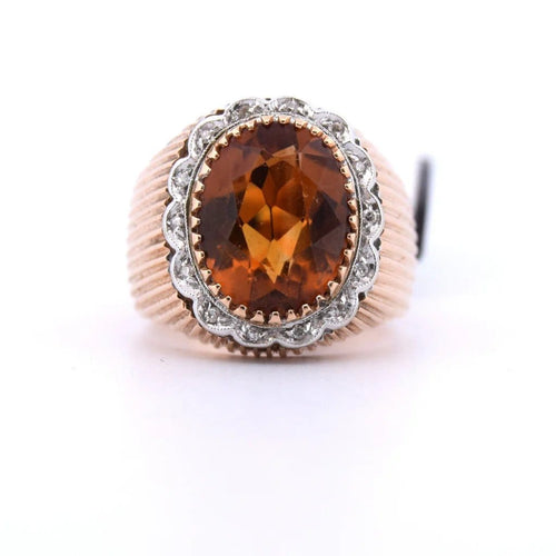 Bague 48 Bague en or jaune 18 carats avec citrine et diamants 58 Facettes AN332