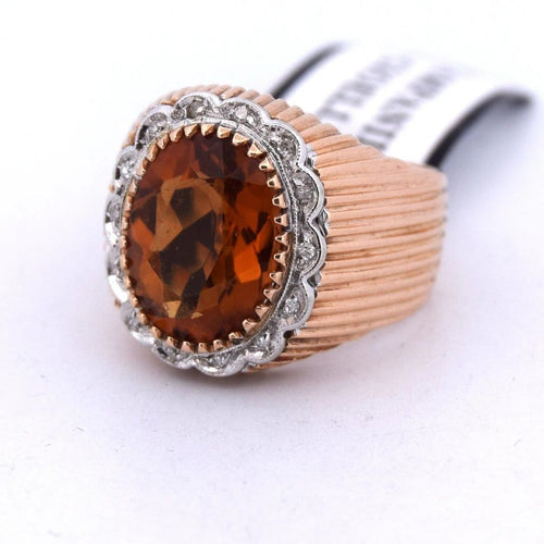 Bague 48 Bague en or jaune 18 carats avec citrine et diamants 58 Facettes AN332