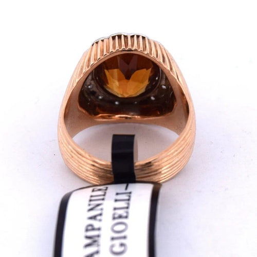 Bague 48 Bague en or jaune 18 carats avec citrine et diamants 58 Facettes AN332