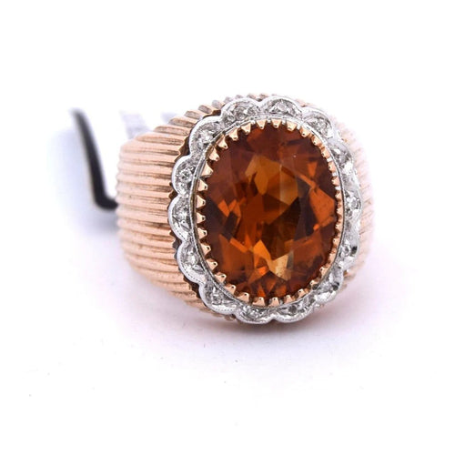 Bague 48 Bague en or jaune 18 carats avec citrine et diamants 58 Facettes AN332