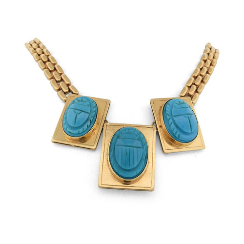 Collier Collier vintage en or jaune 18k avec trois turquoises naturelles 58 Facettes CL69_128-34 (04739)