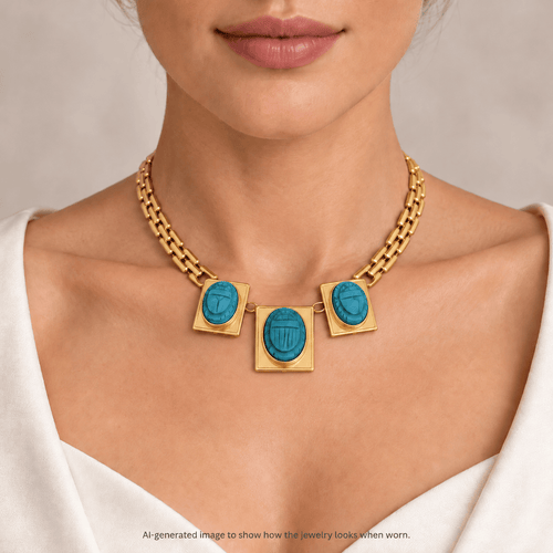Collier Collier vintage en or jaune 18k avec trois turquoises naturelles 58 Facettes CL69_128-34 (04739)