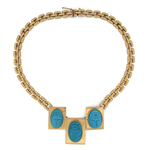 Collier Collier vintage en or jaune 18k avec trois turquoises naturelles 58 Facettes CL69_128-34 (04739)