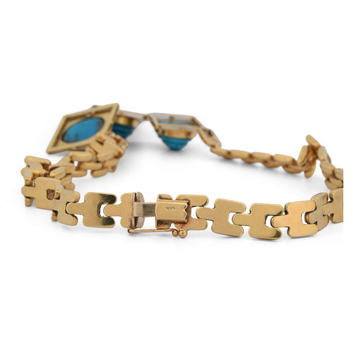 Collier Collier vintage en or jaune 18k avec trois turquoises naturelles 58 Facettes CL69_128-34 (04739)