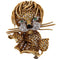 Broche Broche lion vintage en or jaune 18 carats, émeraudes et diamants 58 Facettes SP27 '(00329)