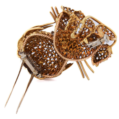 Broche Broche lion vintage en or jaune 18 carats, émeraudes et diamants 58 Facettes SP27 '(00329)