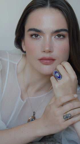 Bague 50.5 Bague navette XVIIIe siècle en or rose et argent émaillée 58 Facettes