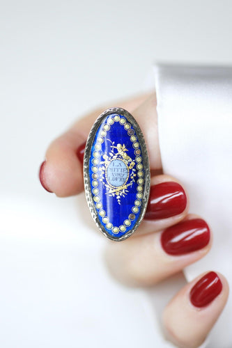 Bague 50.5 Bague navette XVIIIe siècle en or rose et argent émaillée 58 Facettes