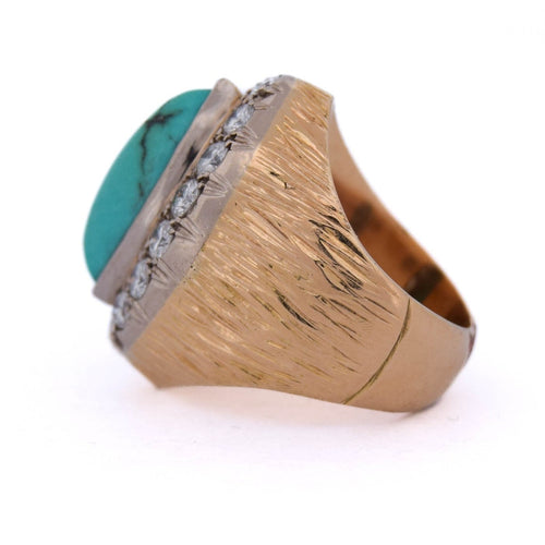 Bague 42 Bague vintage en or jaune 18 ct avec turquoise et diamants 58 Facettes AN379 '(00319)