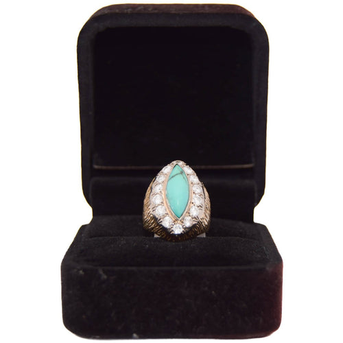 Bague 42 Bague vintage en or jaune 18 ct avec turquoise et diamants 58 Facettes AN379 '(00319)