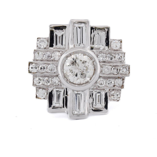 Bague 54 Bague Art déco en or blanc 18 kt avec diamants 58 Facettes AN388