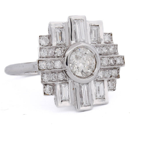 Bague 54 Bague Art déco en or blanc 18 kt avec diamants 58 Facettes AN388