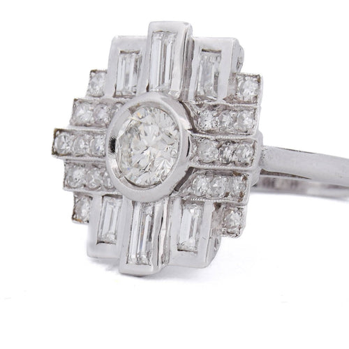 Bague 54 Bague Art déco en or blanc 18 kt avec diamants 58 Facettes AN388