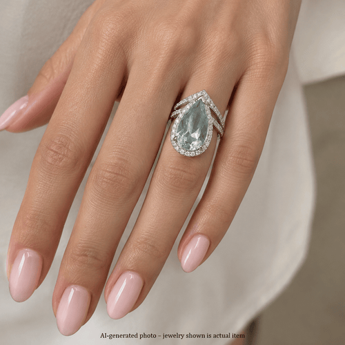 Bague 56 Bague en or blanc 18 kt avec aigue-marine et diamants 58 Facettes AN424 '(00719)