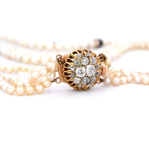 Collier Collier ancien en or jaune 18 carats avec perles et diamants 58 Facettes