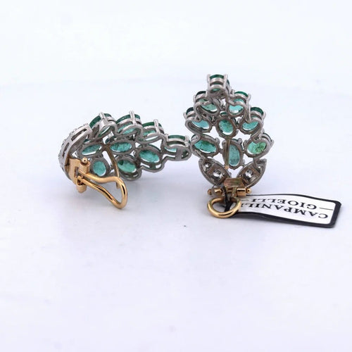 Boucles d'oreilles Boucles d'oreilles en platine avec émeraudes et diamants 58 Facettes