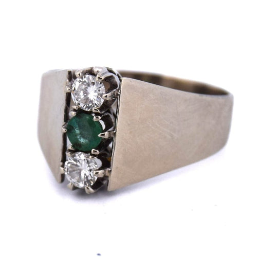 Bague 57 Bague vintage en or blanc 18 carats avec émeraude et diamants 58 Facettes AN497 '(0569)