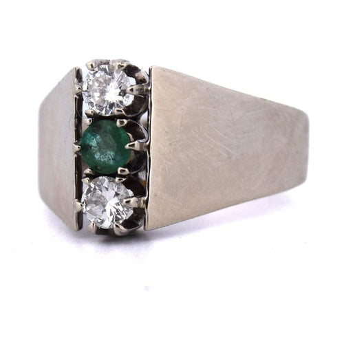 Bague 57 Bague vintage en or blanc 18 carats avec émeraude et diamants 58 Facettes AN497 '(0569)