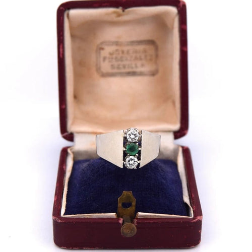 Bague 57 Bague vintage en or blanc 18 carats avec émeraude et diamants 58 Facettes AN497 '(0569)