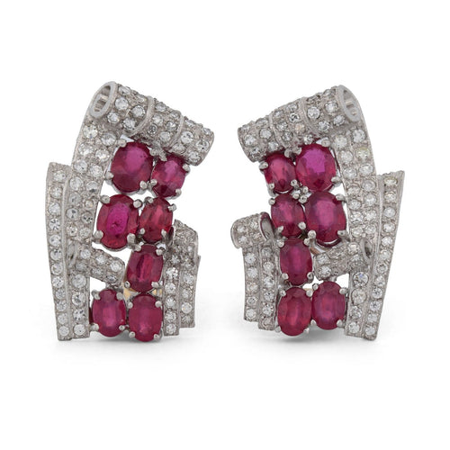 Boucles d'oreilles Boucles d'oreilles en platine, or jaune, rubis et diamants 58 Facettes OR157 (00929)