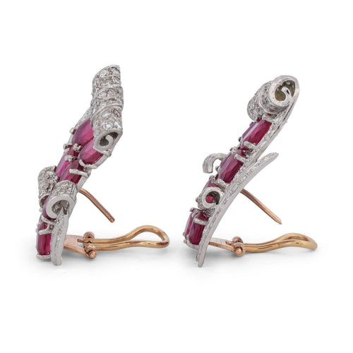 Boucles d'oreilles Boucles d'oreilles en platine, or jaune, rubis et diamants 58 Facettes OR157 (00929)