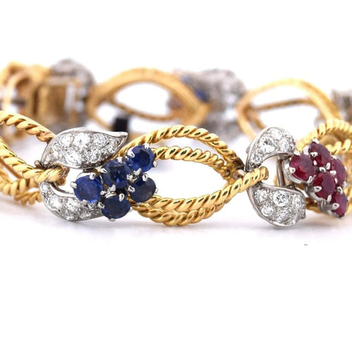 Bracelet Bracelet vintage en or jaune 18 carats avec diamants et pierres de couleur 58 Facettes BR100