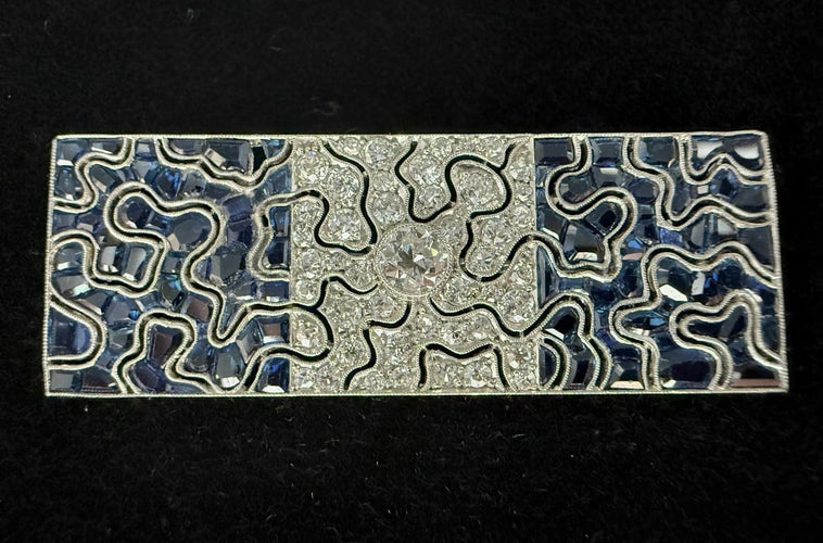 Broche Broche Art déco en platine sertie de saphirs et diamants 58 Facettes