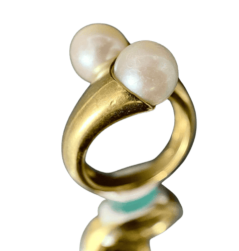 Bague 53 Bague « Toi et Moi » en or jaune 18 carats et deux perles 58 Facettes