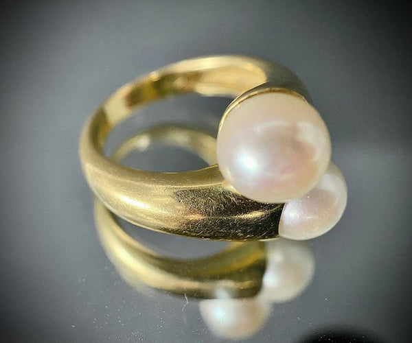 Bague 53 Bague « Toi et Moi » en or jaune 18 carats et deux perles 58 Facettes