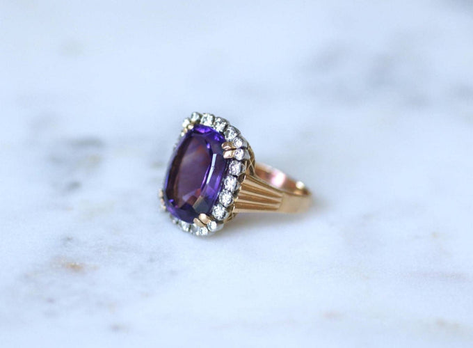 Bague 55 Bague cocktail améthyste et diamants 58 Facettes