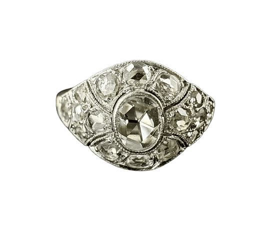 Bague 66 Art Nouveau - Bague en or jaune et platine sertie de diamants 58 Facettes