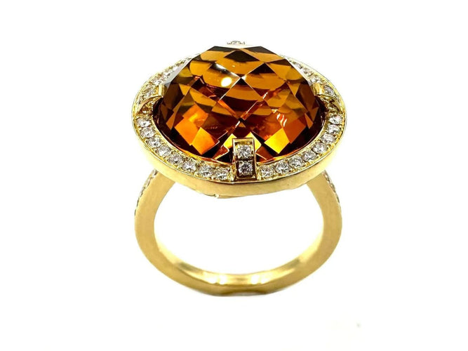 Bague 54 Chaumet Attrape-moi si tu m'aimes - Bague en or jaune 18K citrine et diamants 58 Facettes