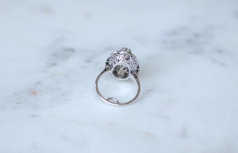Bague 53 Bague Art Déco ovale en platine et or blanc, diamants 2,10 ct 58 Facettes